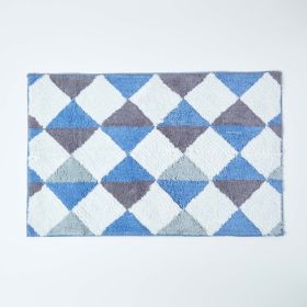 Harlequin Pattern Blue and White Cotton Bath Mat