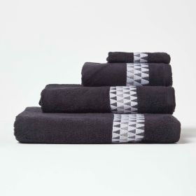 Geometric 100% Cotton Towel, Black