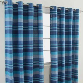 Cotton Morocco Striped Blue Curtain Pair