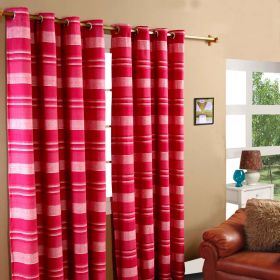 Cotton Morocco Striped Pink Curtain Pair