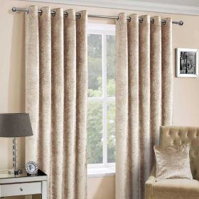 Champagne Luxury Crushed Velvet Lined Eyelet Curtain Pair 