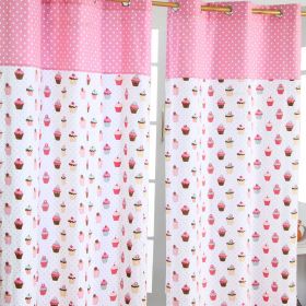 Cupcakes Ready Made Pink Eyelet Curtain Pair