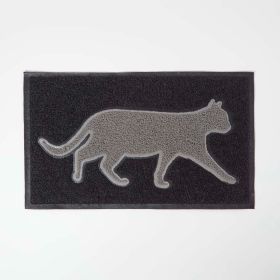 Grey Cat Silhouette 100% Recycled Rubber Non-Slip Doormat 