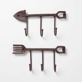 Brown Cast Iron Garden Spade Wall Mounted with Hooks