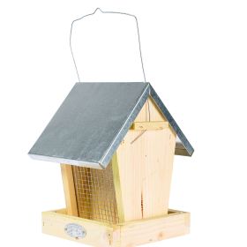 Wooden Hanging Bird Box Hopper Feeder