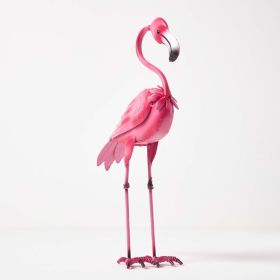 Small Metal Pink Flamingo with Hooked Neck, 35 cm Tall