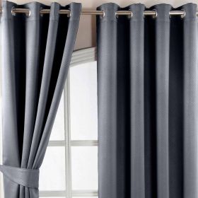 Dark Grey Herringbone Chevron Blackout Thermal curtains Pair Eyelet Style
