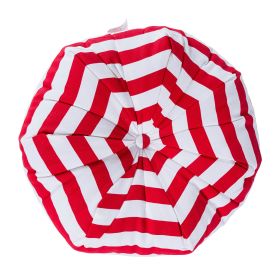 Red and White Stripe Pleated Round Floor Cushion 