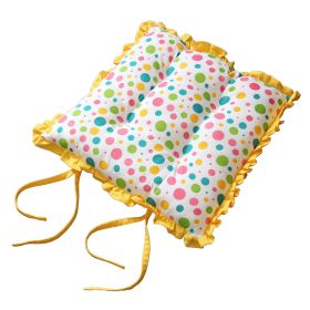Reversible Yellow Frilled Cushion Seat Pad with Ties Polka Dots Multi