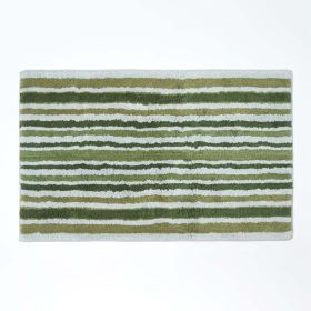 Green Stripe Cotton Bath Mat