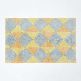 Harlequin Pattern Yellow and Grey Cotton Bath Mat