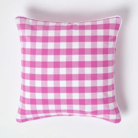 Pink Block Check Cotton Gingham Cushion Cover