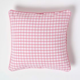 Cotton Gingham Check Pink Cushion Cover