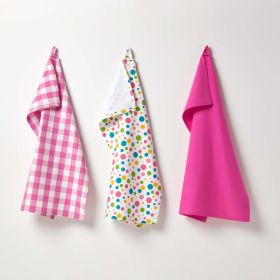 Multi Colour Polka Dot Cotton Tea Towels Set Of Three