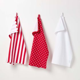 otton Polka Dot Red White Tea Towels Set Of Three