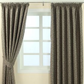 Grey Jacquard Curtain Vintage Floral Design Fully Lined
