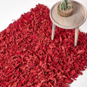 Dallas Leather Shaggy Rug Red
