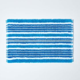 Handloomed Striped Cotton Blue Bath Mat