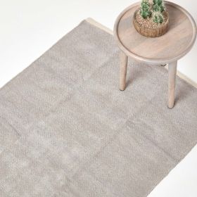 Light Grey 100% Cotton Plain Chenille Rug with Natural Trim