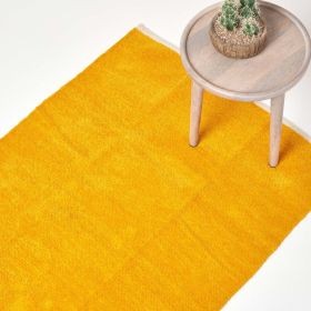 Mustard 100% Cotton Plain Chenille Rug with Natural Trim