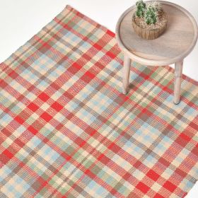 Ramsay Handwoven Red, Blue and Cream Tartan 100% Cotton Rug