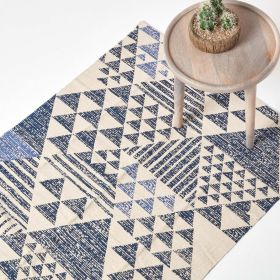Delphi Blue and White Geometric Style 100% Cotton Printed Rug
