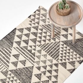 Delphi Black and White Geometric Style 100% Cotton Printed Rug