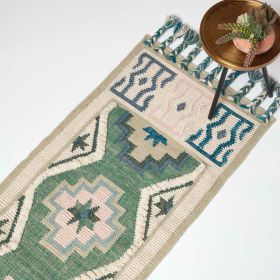 Matala Green & Blue Kilim Runner Wool Rug 66 x 200 cm