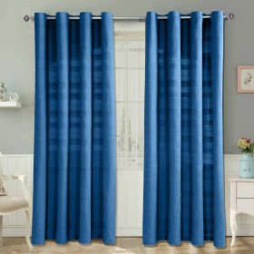 Cotton Rajput Ribbed Blue Curtain Pair