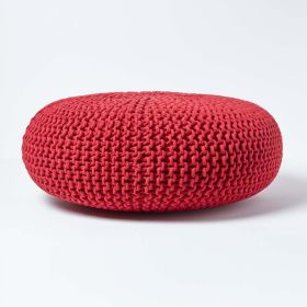 Red Large Round Cotton Knitted Pouffe Footstool
