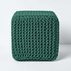 Forest Green Cube Cotton Knitted Pouffe Footstool