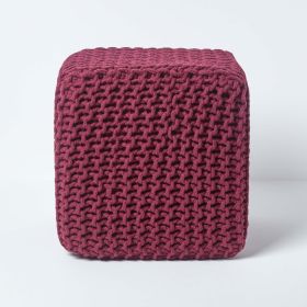 Plum Cube Cotton Knitted Pouffe Footstool