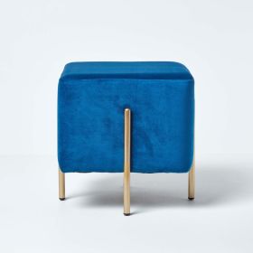 Osborne Velvet Footstool Cube with Legs, Cobalt Blue