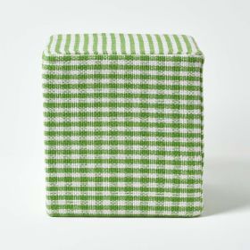 Green Gingham Check Cotton Cube Pouffe 36 x 36 x 38 cm