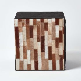 Brown and Black Patchwork Cube Pouffe Suede Leather 36 x 36 x 38 cm