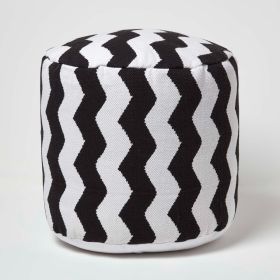 Circular Cube Bean Footstool with Black and White Chevron Pattern