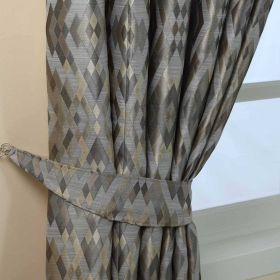 Grey Jacquard Geometric Curtain Tie Back Pair
