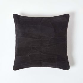 Black Real Leather Suede Cushion with Feather Filling