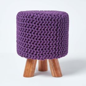 Deep Purple Tall Cotton Knitted Footstool on Legs