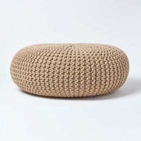 Linen Large Round Cotton Knitted Pouffe Footstool