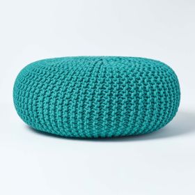 Teal Green Large Round Cotton Knitted Pouffe Footstool