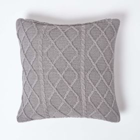Grey Diamond Cable Knit Cushion Cover, 45 x 45 cm