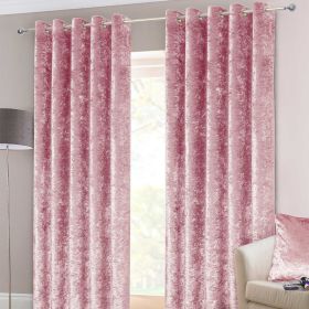 Pink Luxury Crushed Velvet Lined Eyelet Curtain Pair