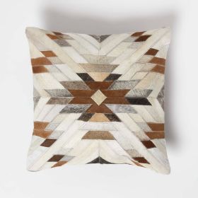 Geometric Star Brown & Cream Leather Cushion 45 x 45 cm