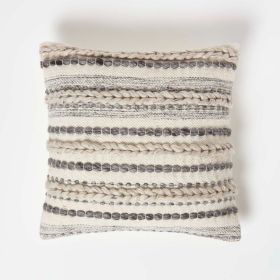 Fyn Handwoven Braided Beige & Grey Kilim Cushion 45 x 45 cm