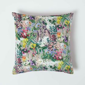 Floral Botanical Garden Purple Velvet Filled Cushion 46 x 46 cm
