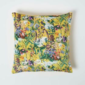 Floral Botanical Garden Yellow Velvet Filled Cushion 46 x 46 cm