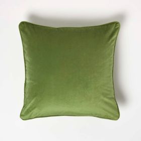 Olive Green Filled Velvet Cushion with Piped Edge 46 x 46 cm