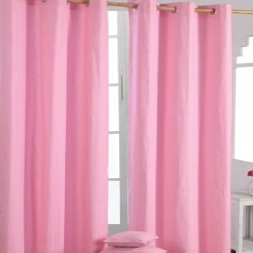 Cotton Plain Pink Ready Made Eyelet Curtain Pair