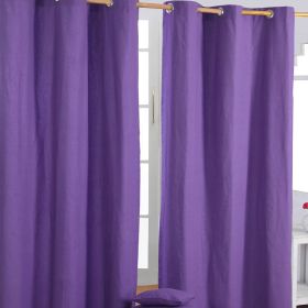 Cotton Plain Purple Ready Made Eyelet Curtain Pair